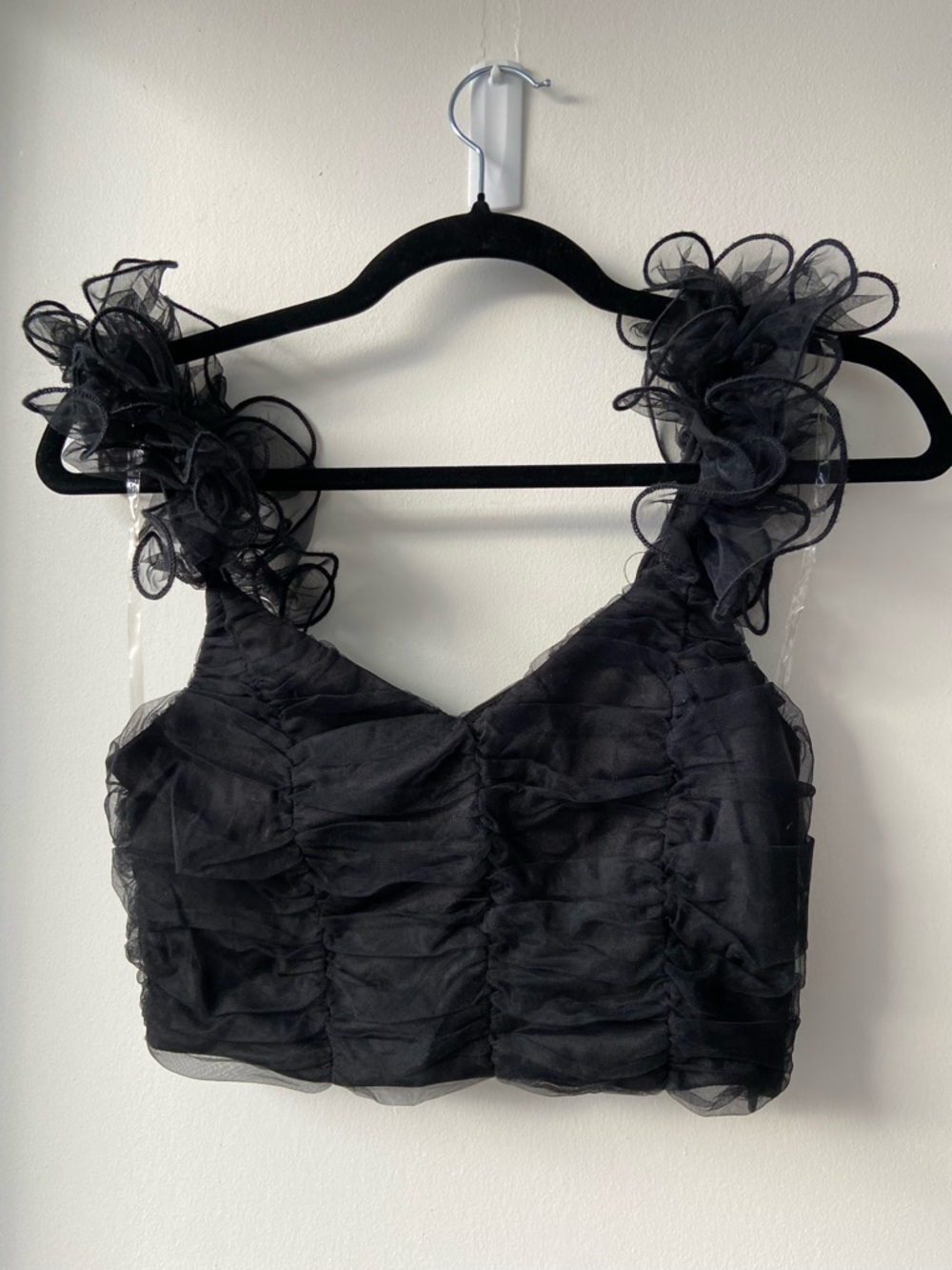 Black Ruffle Crop Top NWT - Picture 5 of 5